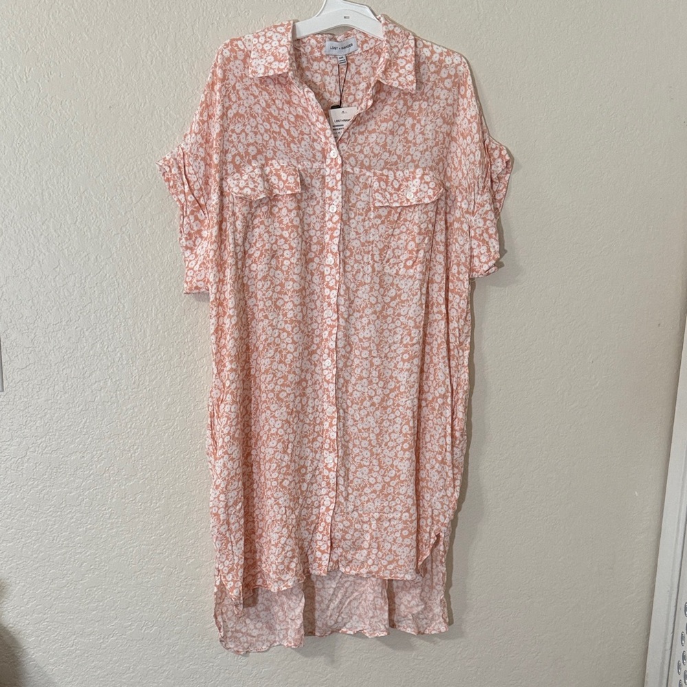 Lost + Wander Pink Floral Button-Up Coverup